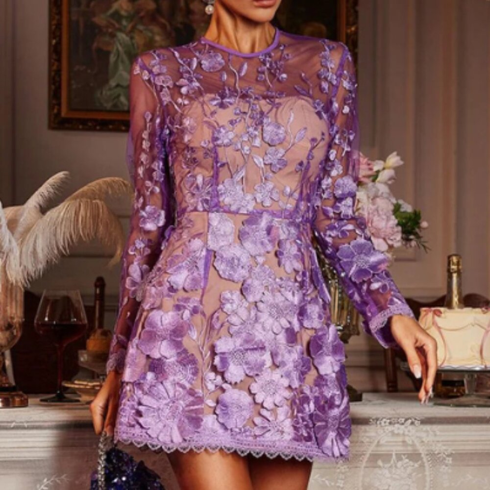 Elegant Purple Floral Mini Dress